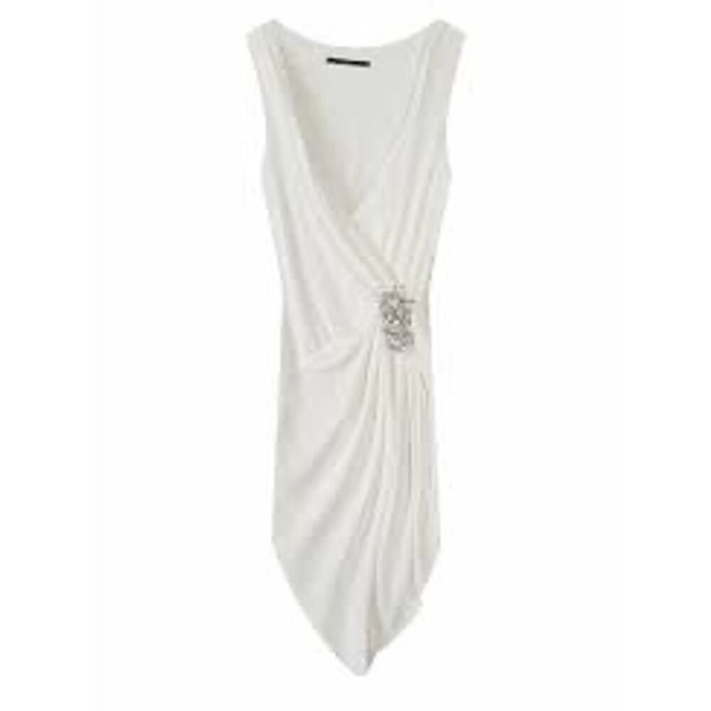 Vintage NWT Vintage Robert‎ Rodriquez White V-Neck  Dress w/ Rhinestone Accents - Picture 11 of 11